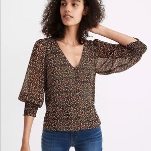 Madewell Georgette Smocked-Cuff Button-Front Shirt in Folktale Paisley